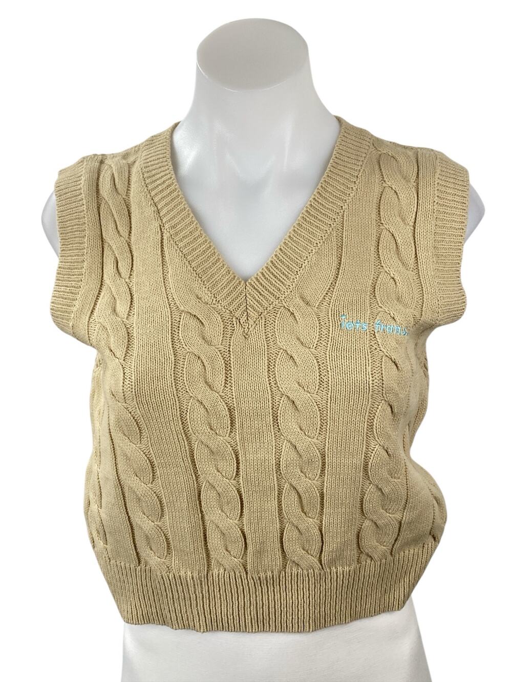 Iets Frans Women's Tan Beige Khaki Cable Knit V Neck Tank Sweater Vest Top M